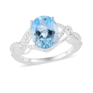 Genuine Sky Blue Topaz 💙 Ring Platinum over Sterling Silver Sz 11!